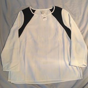 J. Crew Factory White and Black Colorblock Blouse